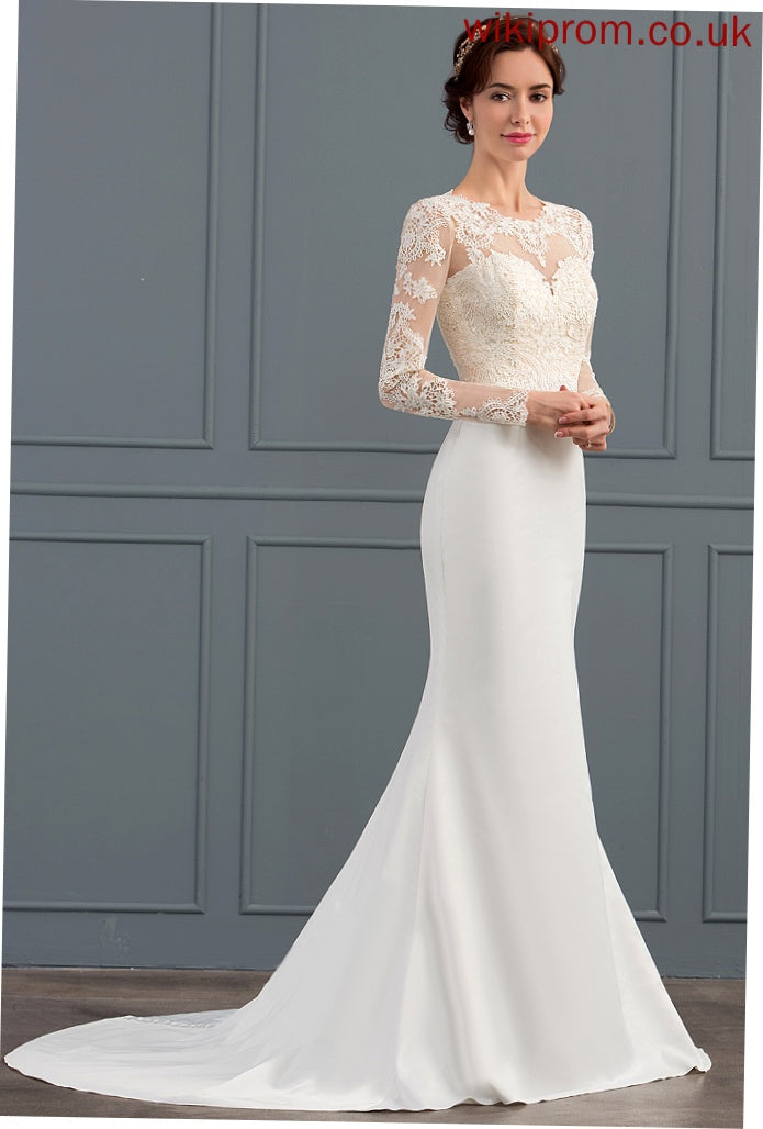 Lace Wedding Dresses Trumpet/Mermaid Wedding Illusion Dress Train Sweep Stretch Carlie Crepe