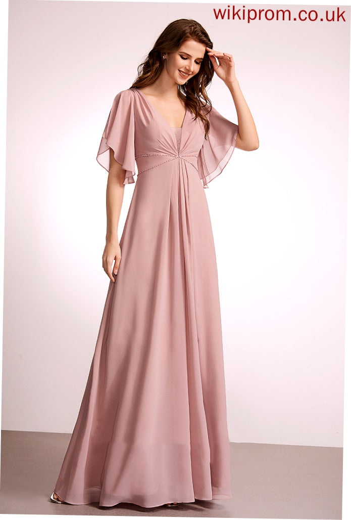 Neckline Silhouette Length A-Line Straps Fabric V-neck Floor-Length Donna Floor Length A-Line/Princess V-Neck Bridesmaid Dresses