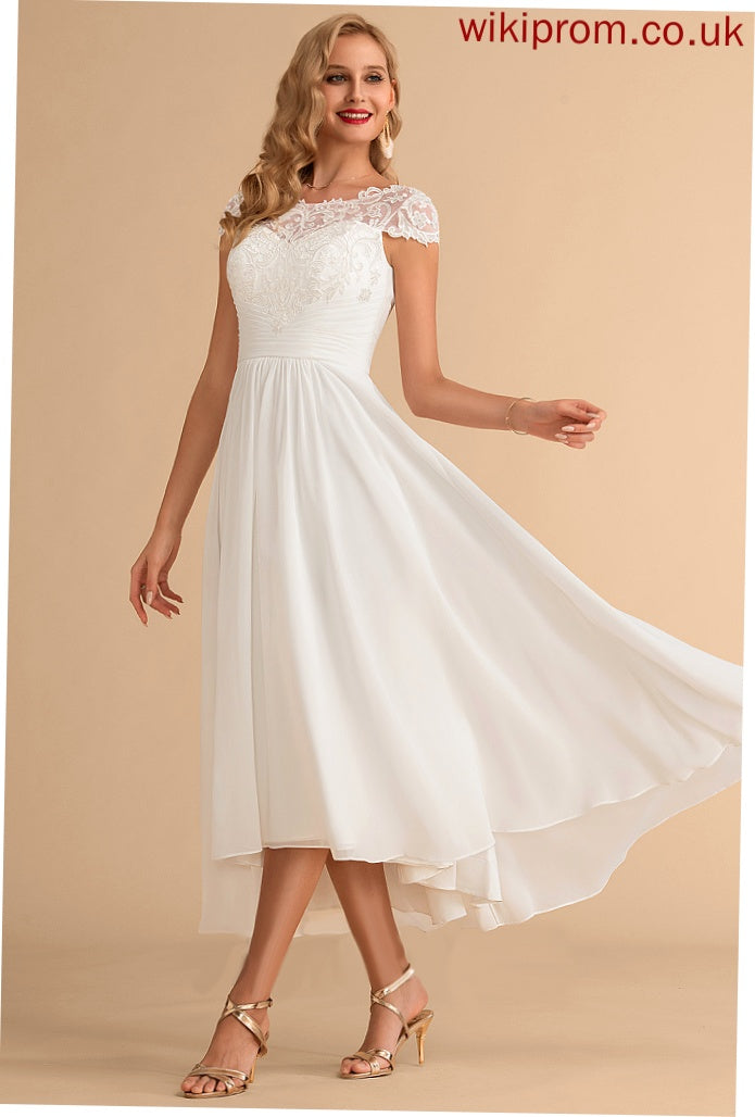 Lace Scoop Dress Neck Chiffon A-Line Alina Asymmetrical Wedding Wedding Dresses