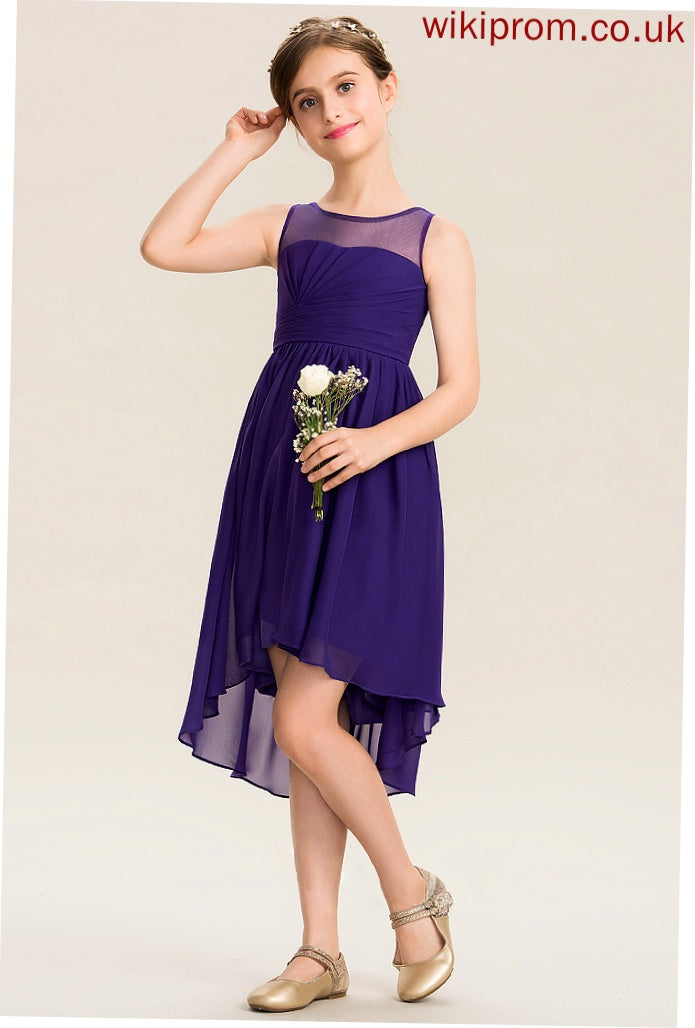 A-Line Neck With Chiffon Stella Junior Bridesmaid Dresses Scoop Asymmetrical Ruffle