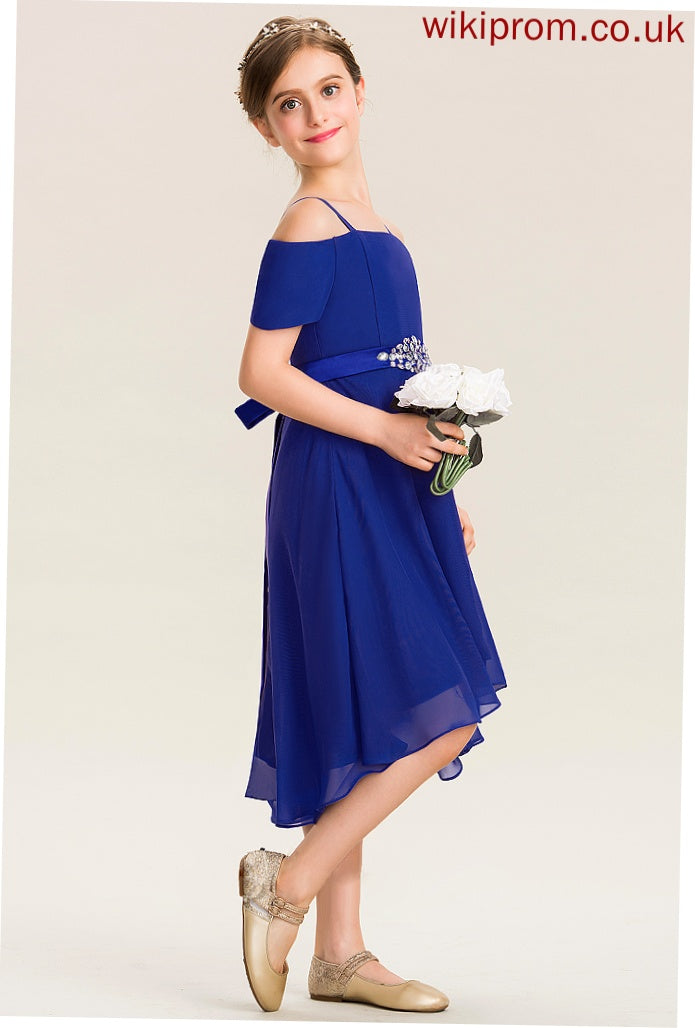 Chiffon Marlee A-Line Beading Bow(s) Junior Bridesmaid Dresses Off-the-Shoulder With Asymmetrical