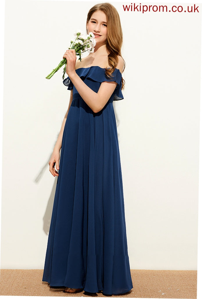 Junior Bridesmaid Dresses Chiffon A-Line Off-the-Shoulder Rayne Floor-Length