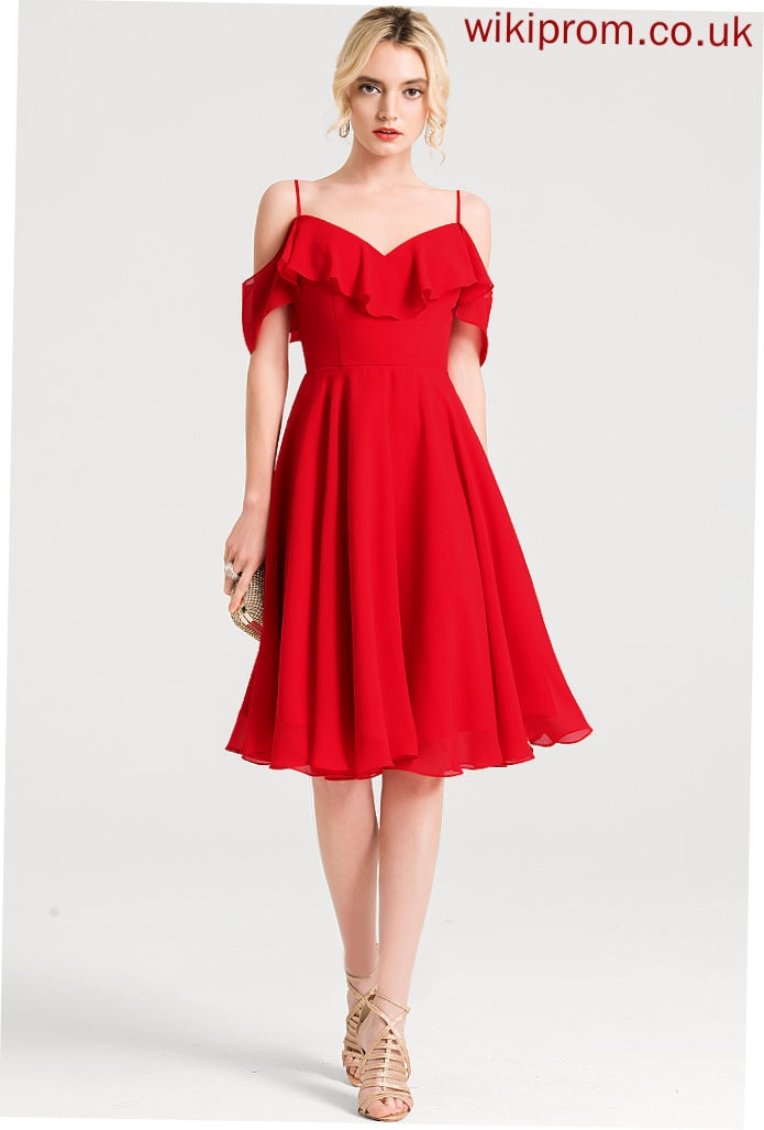 Cocktail Cascading Chiffon Magdalena A-Line Cocktail Dresses Knee-Length Dress With Ruffles V-neck