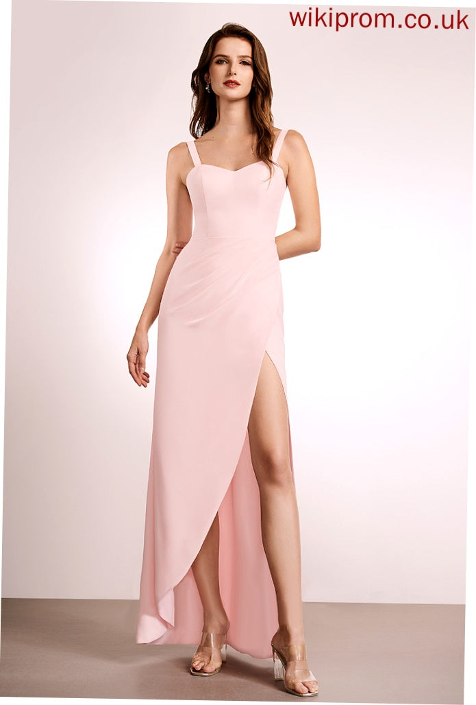 Neckline Sheath/Column Silhouette SplitFront Length Embellishment Floor-Length Fabric V-neck Jordyn Spaghetti Staps Floor Length Bridesmaid Dresses