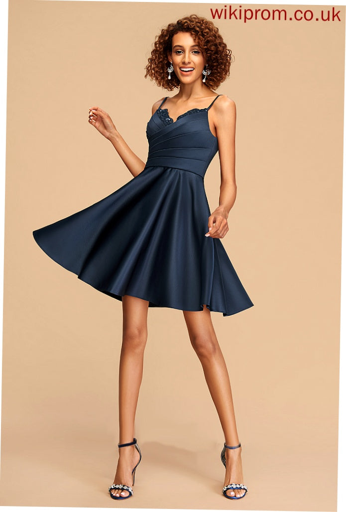 V-neck Homecoming With Short/Mini Homecoming Dresses A-Line Ruffle Satin Dress Kailyn Sequins Beading