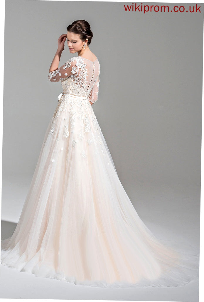 Court Sequins Ball-Gown/Princess Appliques Madeleine Train Bow(s) V-neck Wedding With Dress Wedding Dresses Beading Lace Tulle Satin