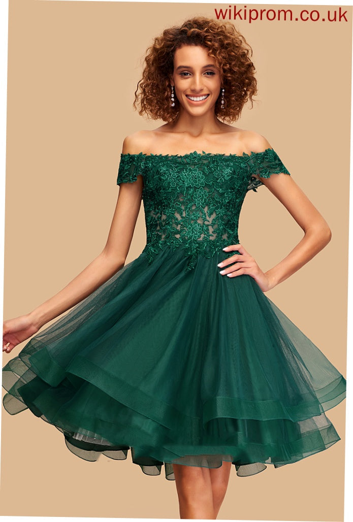 Tulle Alissa Homecoming Dresses Knee-Length With Homecoming Dress A-Line Lace Off-the-Shoulder