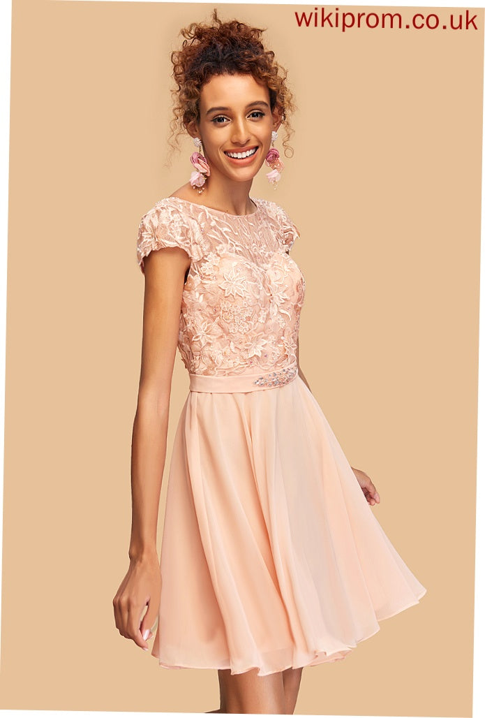 Dress Short/Mini Homecoming With Scoop Neck Lace Monica Beading Chiffon A-Line Homecoming Dresses