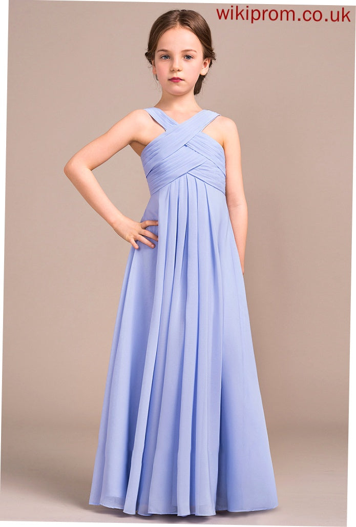 Ruffle A-Line With Cierra Junior Bridesmaid Dresses Floor-Length Chiffon V-neck