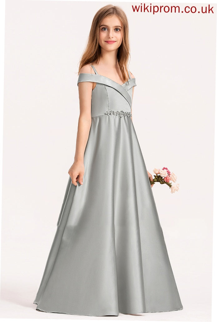 Junior Bridesmaid Dresses Adrianna Ball-Gown/Princess Off-the-Shoulder Floor-Length Satin