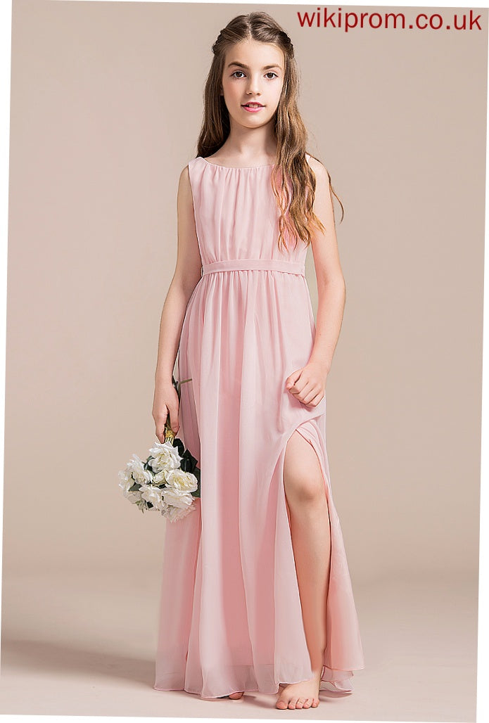 Neck Scoop Front A-Line Junior Bridesmaid Dresses With Floor-Length Split Ruffle Chiffon Kaylie