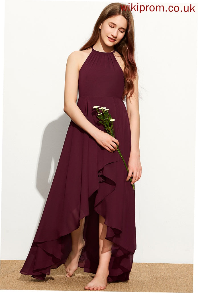 Payton Scoop Junior Bridesmaid Dresses With Asymmetrical Chiffon A-Line Ruffle Neck