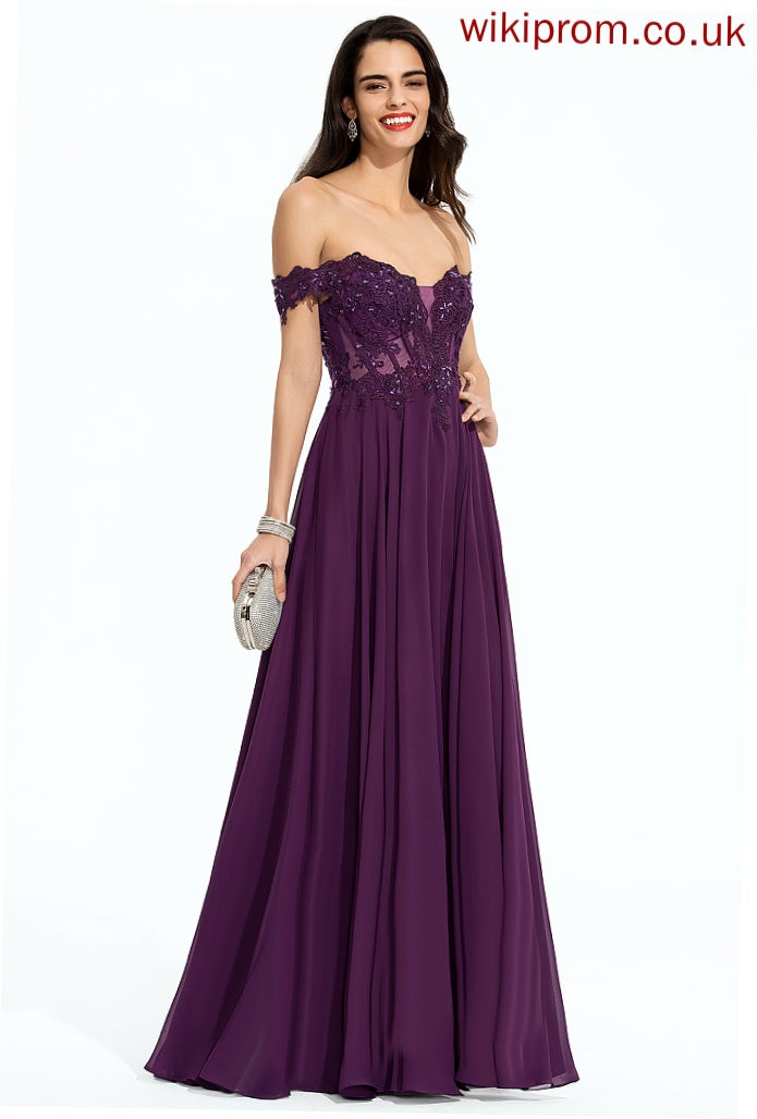 Hailey Beading Chiffon Ball-Gown/Princess With Prom Dresses Sequins Floor-Length Lace Off-the-Shoulder