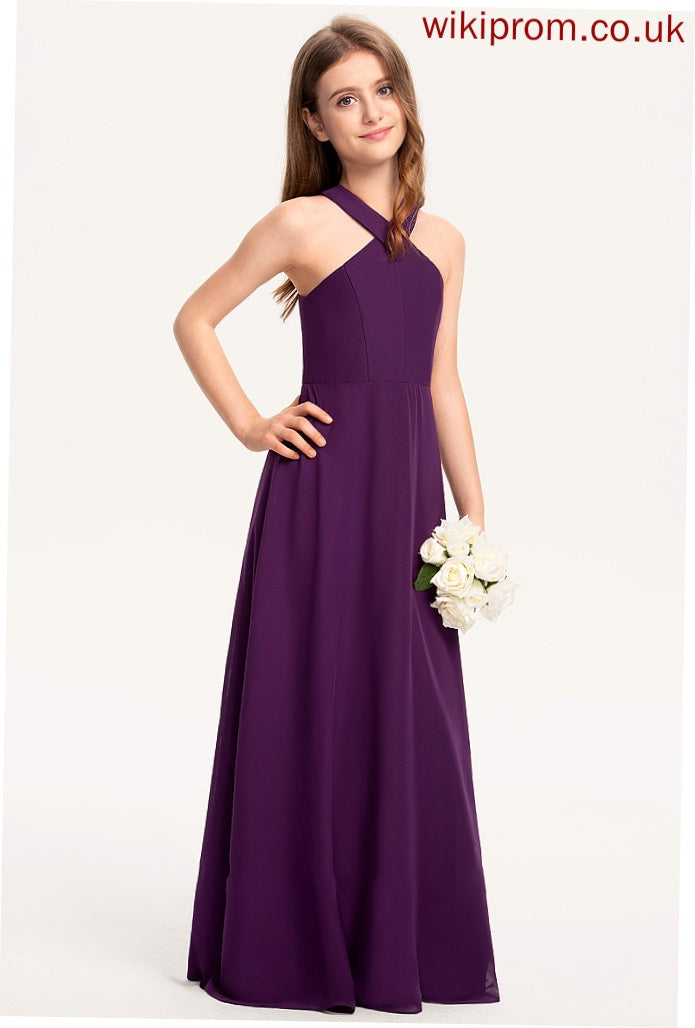 Junior Bridesmaid Dresses Madyson V-neck Chiffon A-Line Floor-Length