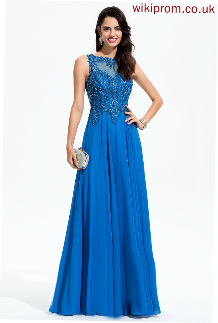 Floor-Length A-Line With Jaylynn Prom Dresses Chiffon Scoop Sequins Beading