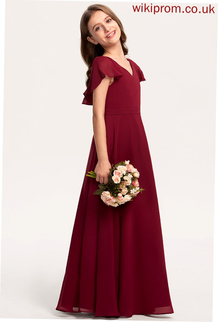 V-neck Junior Bridesmaid Dresses Ruffles Katie With Floor-Length A-Line Cascading Chiffon