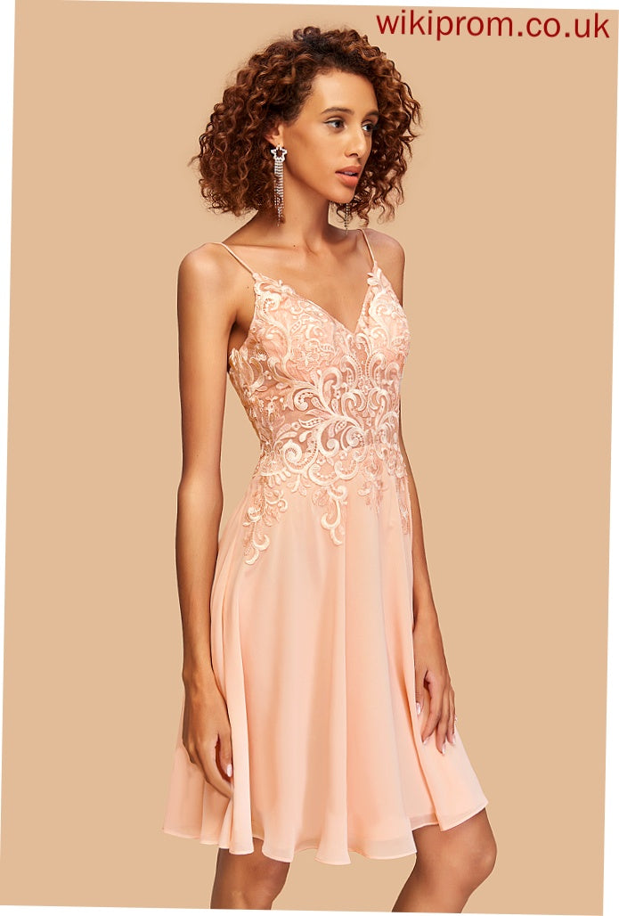 V-neck With Chiffon Homecoming Dresses Knee-Length Tess Lace A-Line Dress Homecoming