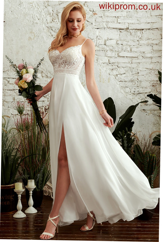 Wedding Dresses Sandra V-neck Dress Lace Floor-Length Wedding Chiffon With Split Front A-Line