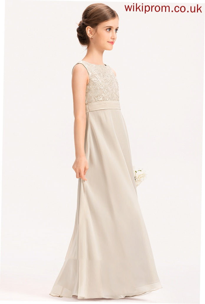 With Chiffon Ruffle Neck Lace Junior Bridesmaid Dresses A-Line Ryann Scoop Floor-Length