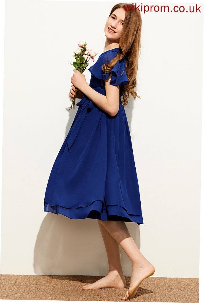 Bow(s) Scoop Alyssa Neck Chiffon Knee-Length With A-Line Junior Bridesmaid Dresses