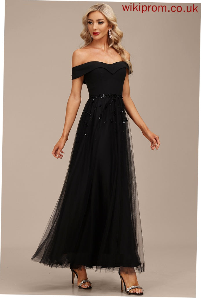 Cocktail Dresses Tulle Sequins A-Line Off-the-Shoulder Chiffon Cocktail Beading Ankle-Length With Madisyn Dress