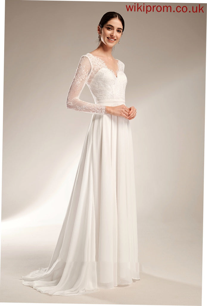 Wedding Wedding Dresses Sweep V-neck Marianna Chiffon Dress Lace A-Line Train