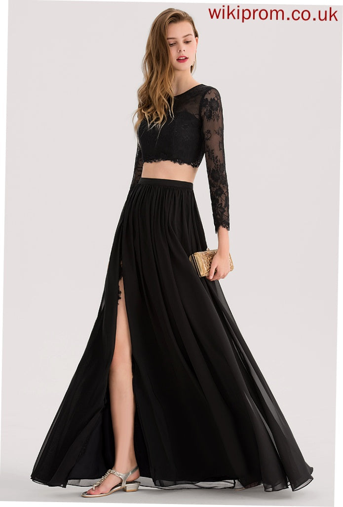 Lace Floor-Length Scoop Chiffon A-Line Lauren Prom Dresses