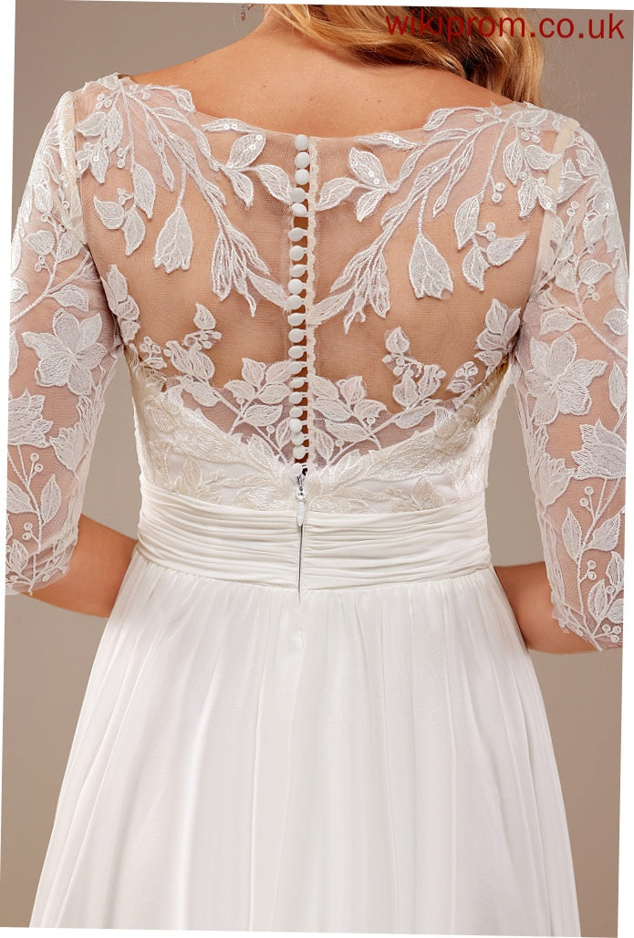 Katharine V-neck Floor-Length Lace Ruffle Wedding Dresses With Wedding Sequins A-Line Dress Chiffon