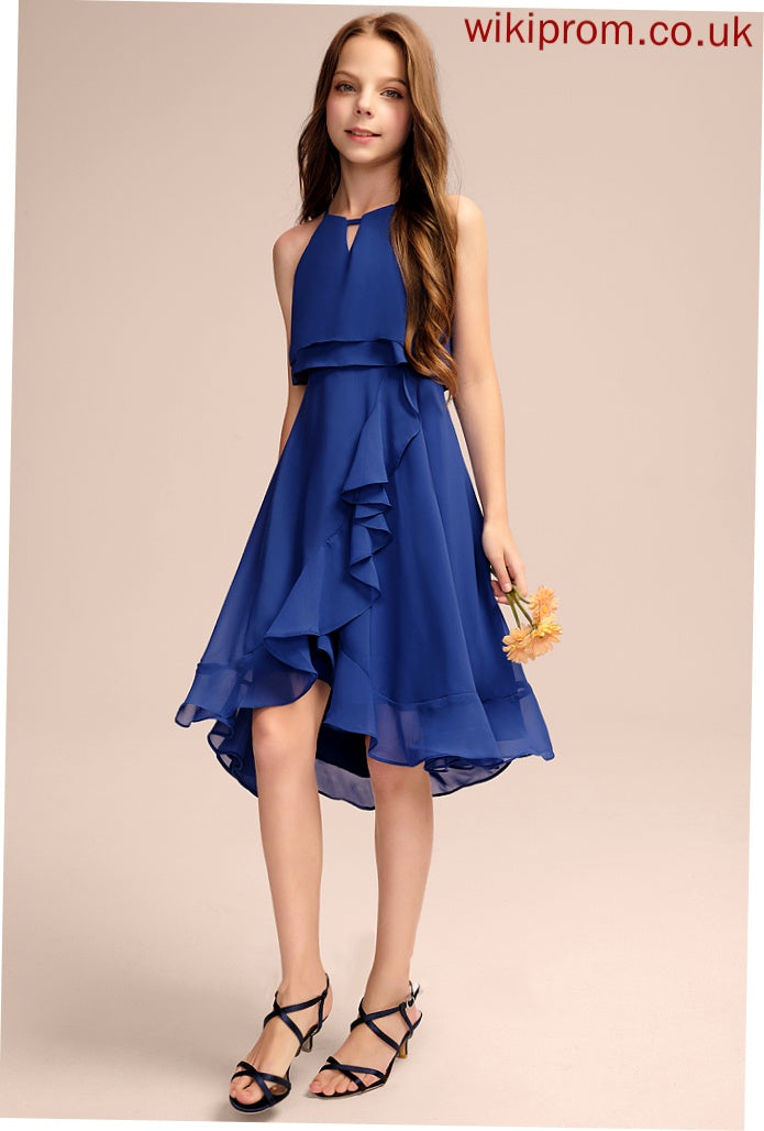 Zoie Chiffon With Scoop Neck Knee-Length A-Line Cascading Ruffles Junior Bridesmaid Dresses