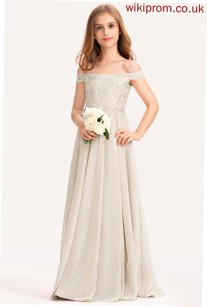 Floor-Length Off-the-Shoulder Lace Chiffon A-Line Junior Bridesmaid Dresses Gladys