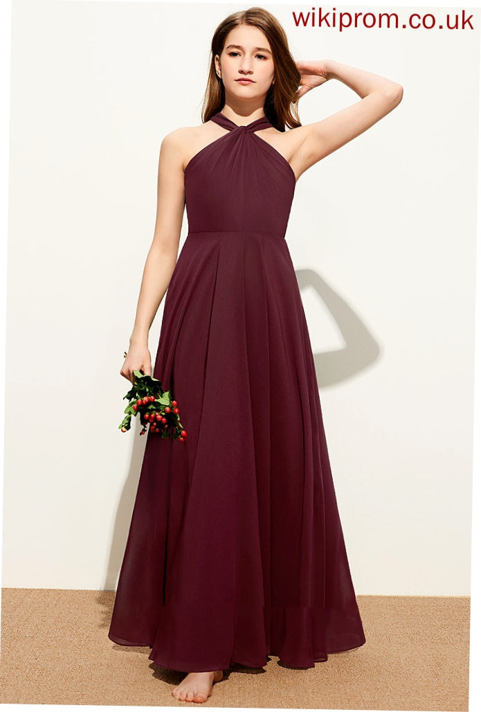 Floor-Length Junior Bridesmaid Dresses Ruffle Chiffon Marlene A-Line V-neck With