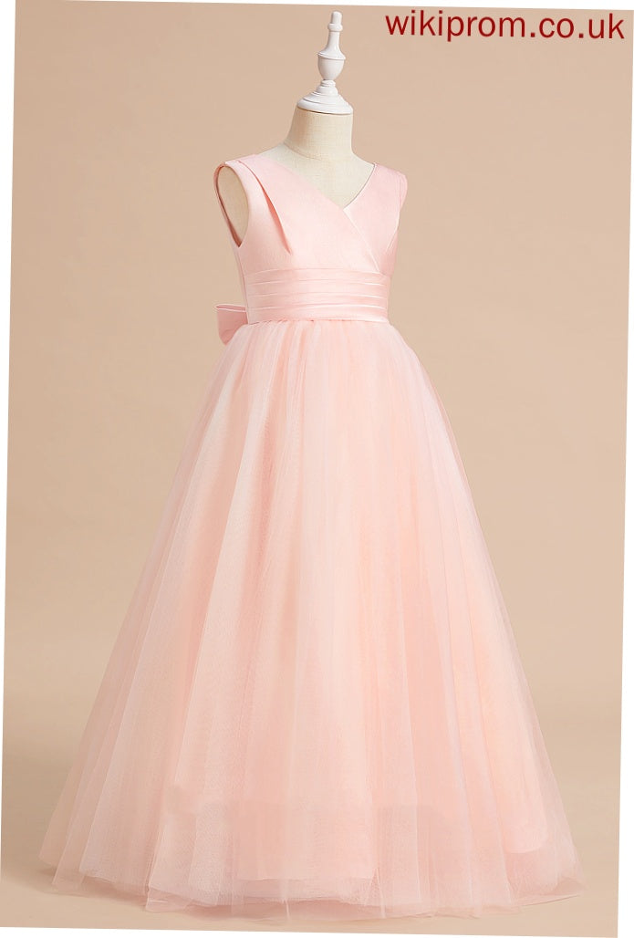 Girl V-neck - Flower Girl Dresses Bow(s) Satin/Tulle Dress With Floor-length Sleeveless Flower Bethany Ball-Gown/Princess