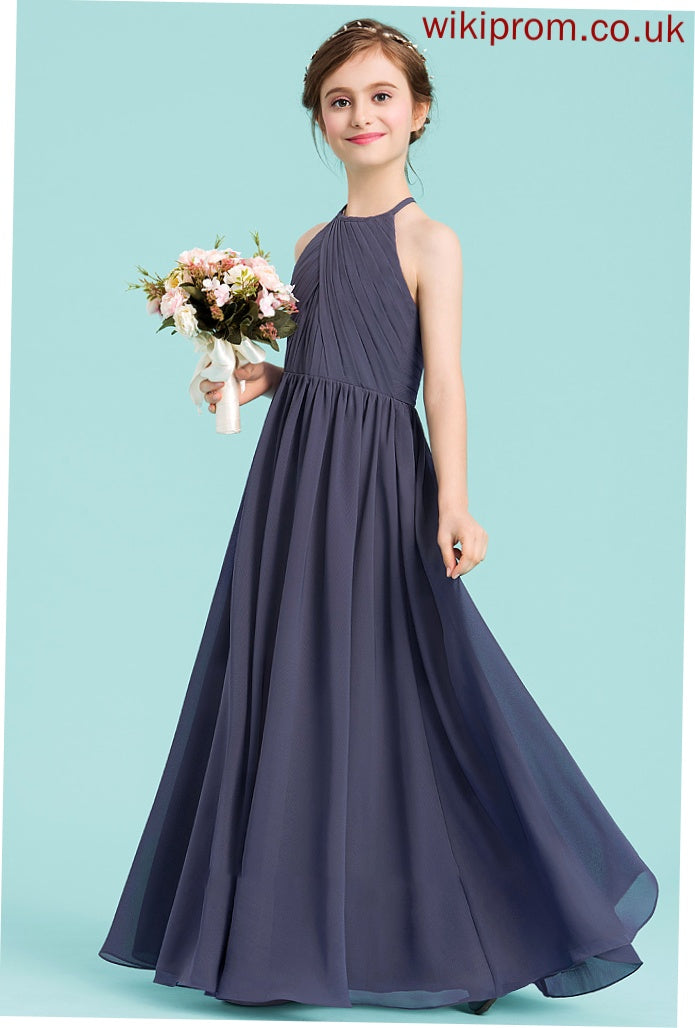 A-Line Neck Penelope Scoop Floor-Length Ruffle Chiffon Junior Bridesmaid Dresses With