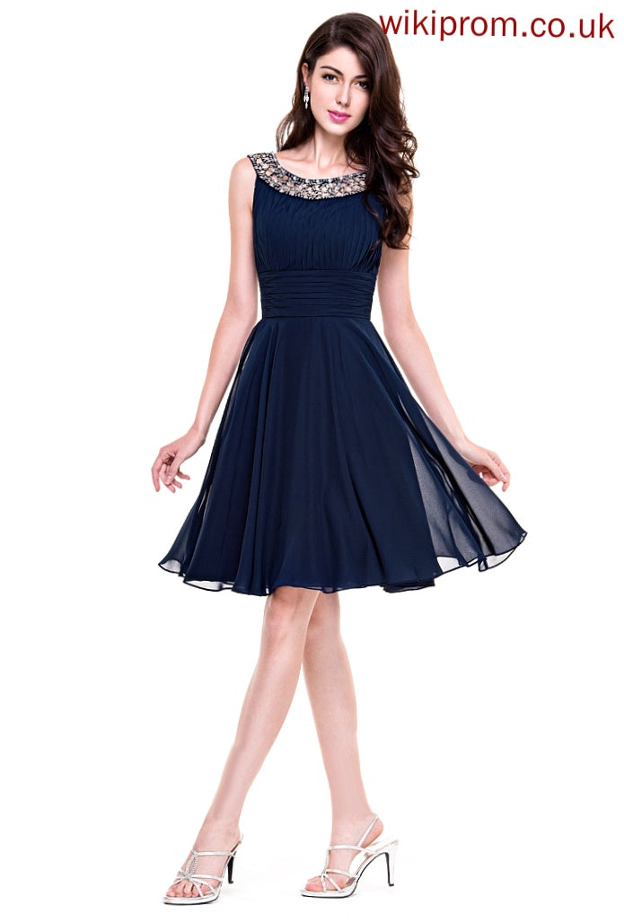 Cocktail A-Line With Chiffon Scoop Beading Janessa Knee-Length Ruffle Neck Dress Cocktail Dresses