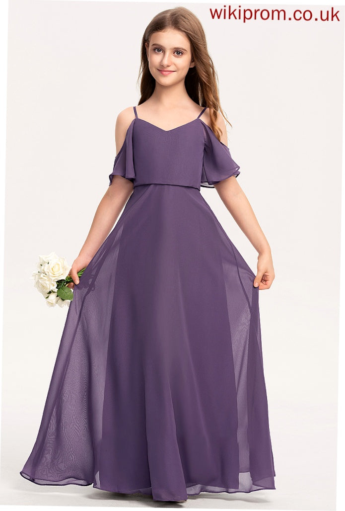 Junior Bridesmaid Dresses Lea Floor-Length Chiffon V-neck A-Line