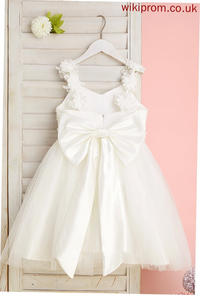 A-Line Sleeveless Marcia Lace/Flower(s)/Bow(s) Girl Flower - Knee-length Tulle Flower Girl Dresses With Straps Dress