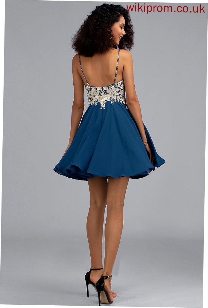 Short/Mini V-neck Lace Dress Homecoming With Chiffon Addison Beading Homecoming Dresses A-Line