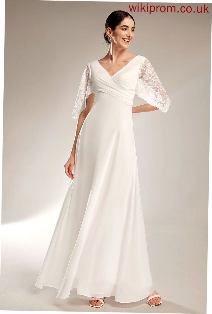 Wedding Chiffon Lace Sheath/Column V-neck With Wedding Dresses Dress Floor-Length Rylee