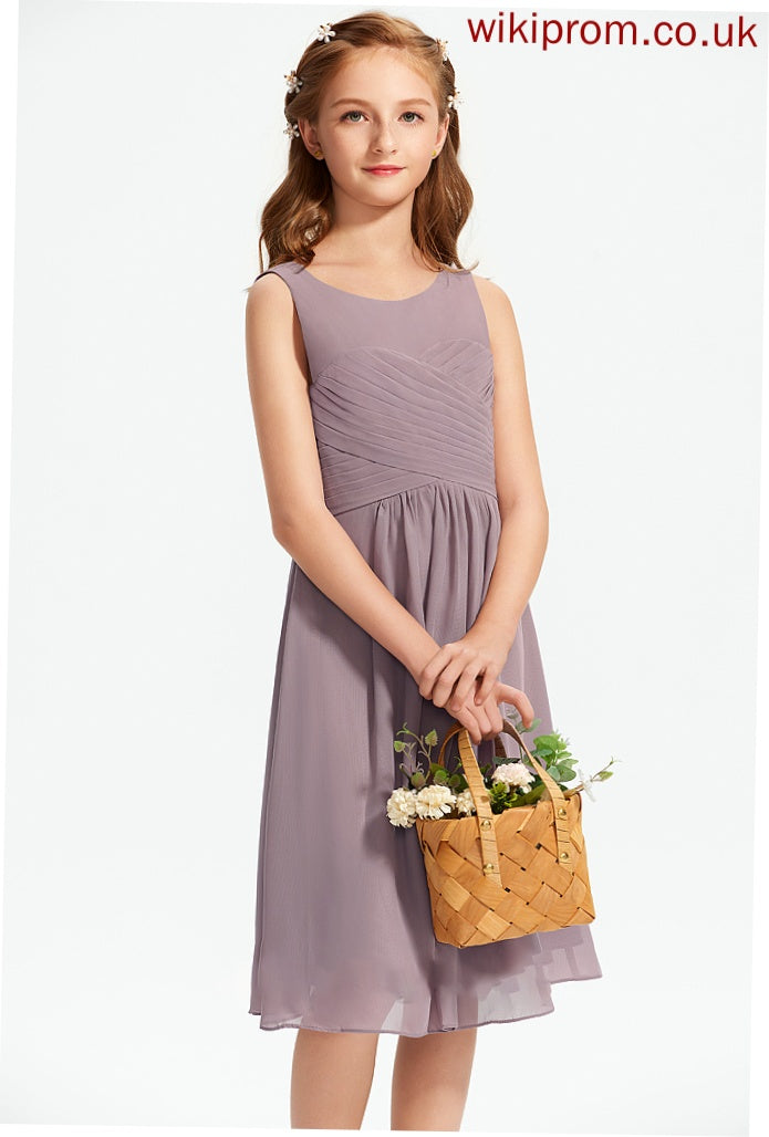 Knee-Length Scoop Neck Tania Chiffon With Ruffle Junior Bridesmaid Dresses A-Line