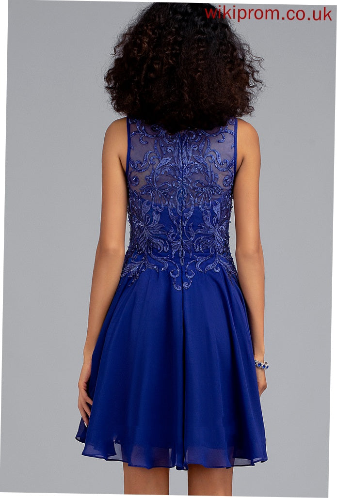 Kylee Short/Mini Scoop A-Line Dress Neck Chiffon Homecoming Beading Lace With Homecoming Dresses