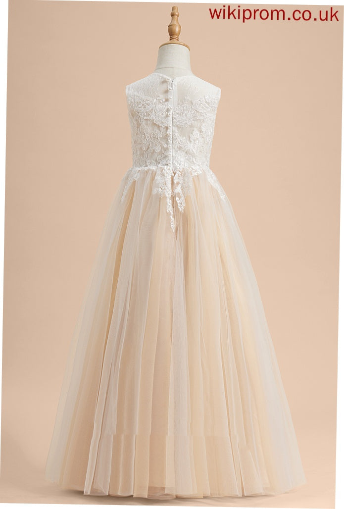 Neck Flower Sleeveless Lace/Beading Scoop Tulle Dress With - Girl A-Line Floor-length Flower Girl Dresses Nellie