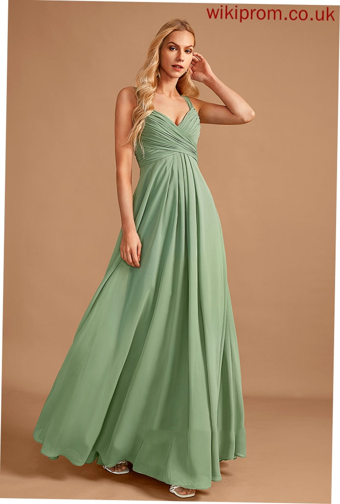 Floor-Length Neckline Silhouette Embellishment V-neck Length Ruffle A-Line Fabric Amaya Tea Length A-Line/Princess Bridesmaid Dresses