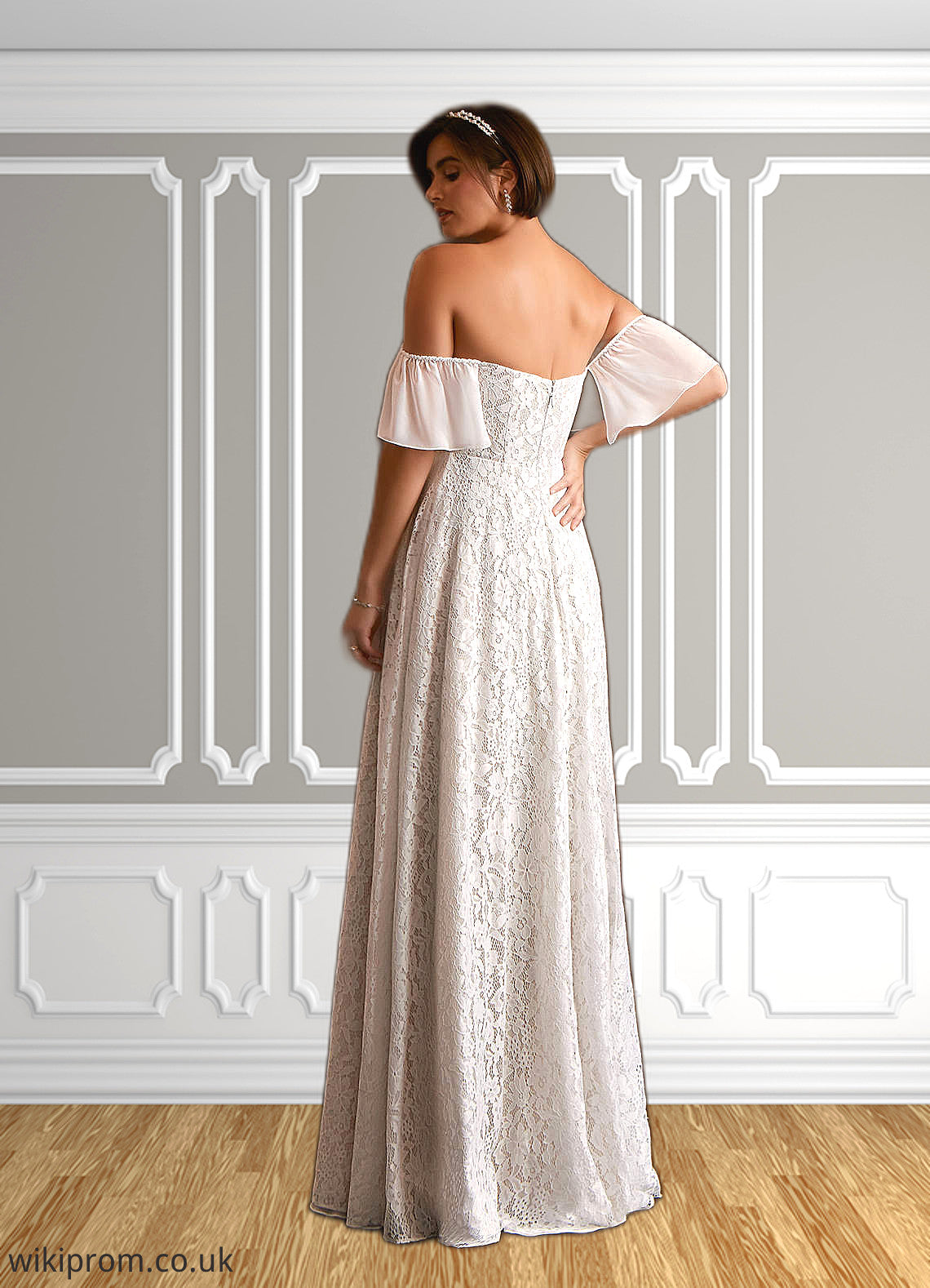 Phoenix A-Line Off the Shoulder Chiffon Floor-Length Dress SWKP0020087