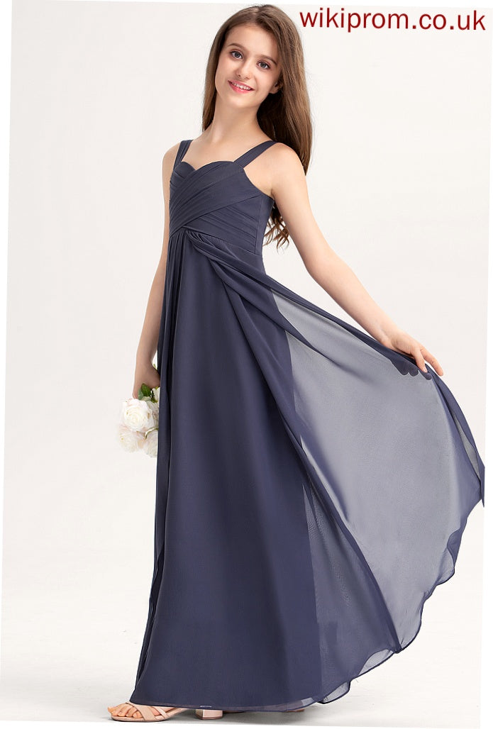 A-Line Floor-Length Ruffle Chiffon Rosa Junior Bridesmaid Dresses With Sweetheart