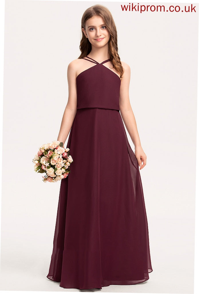 Chiffon V-neck Corinne A-Line Floor-Length Junior Bridesmaid Dresses