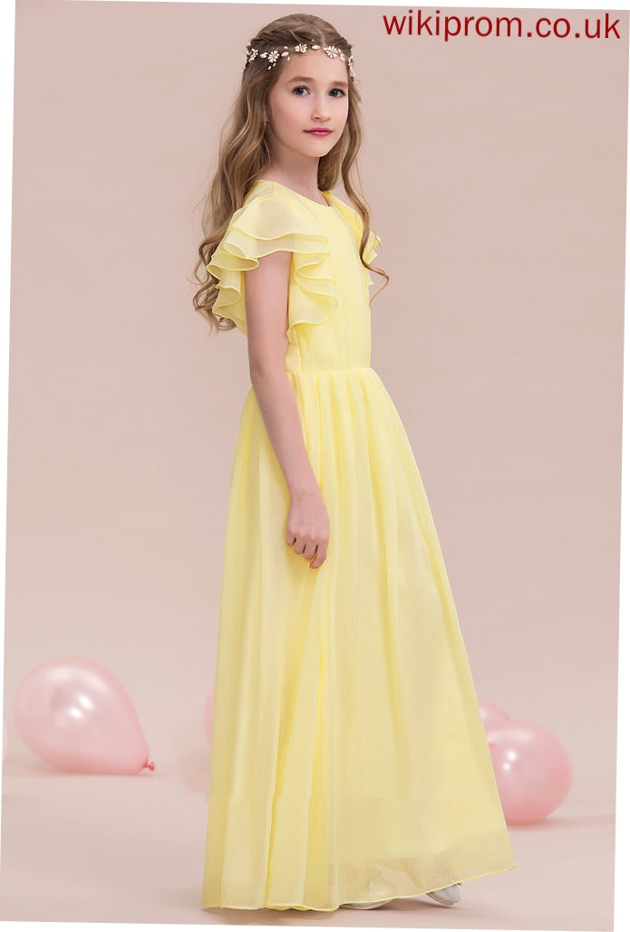 Junior Bridesmaid Dresses A-LineScoopNeckFloor-LengthChiffonJuniorBridesmaidDressWithRuffleCascadingRuffles#123850 Kimberly