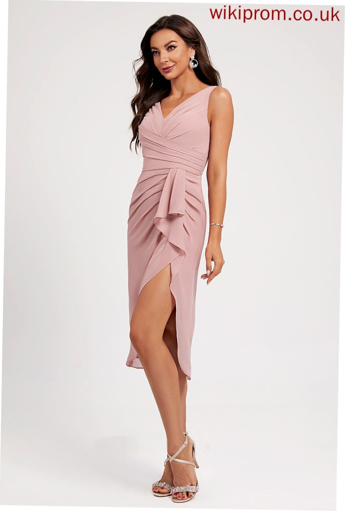 With Dress Ruffle Asymmetrical V-neck Pleated Chiffon Homecoming Sheath/Column Perla Homecoming Dresses