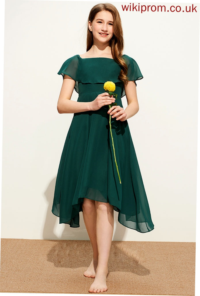 A-Line Neckline Junior Bridesmaid Dresses Square Knee-Length Chiffon Marcia