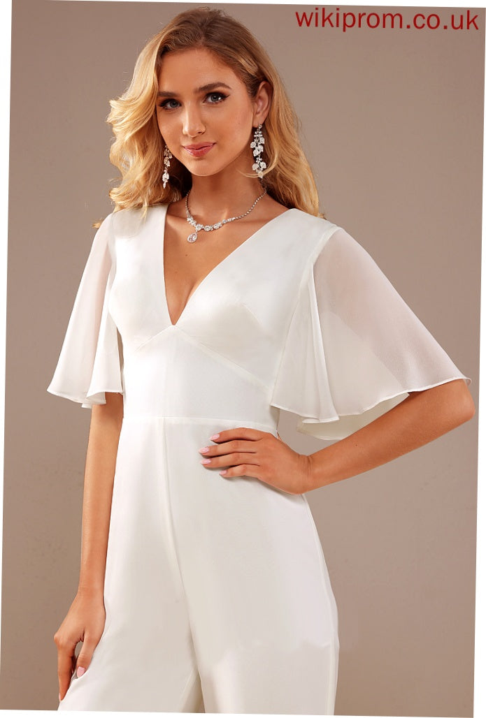 V-neck Wedding Sherlyn Jumpsuit/Pantsuit With Wedding Dresses Chiffon Ruffle Dress Floor-Length