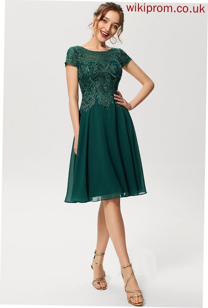 Cocktail Lace Dress With Chiffon A-Line Neck Knee-Length Sequins Scoop Sofia Cocktail Dresses